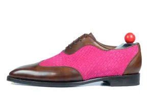 Rainier - MTO - Walnut Museum Calf / Hot Pink Braided Suede - LPB Last - Single Leather Sole