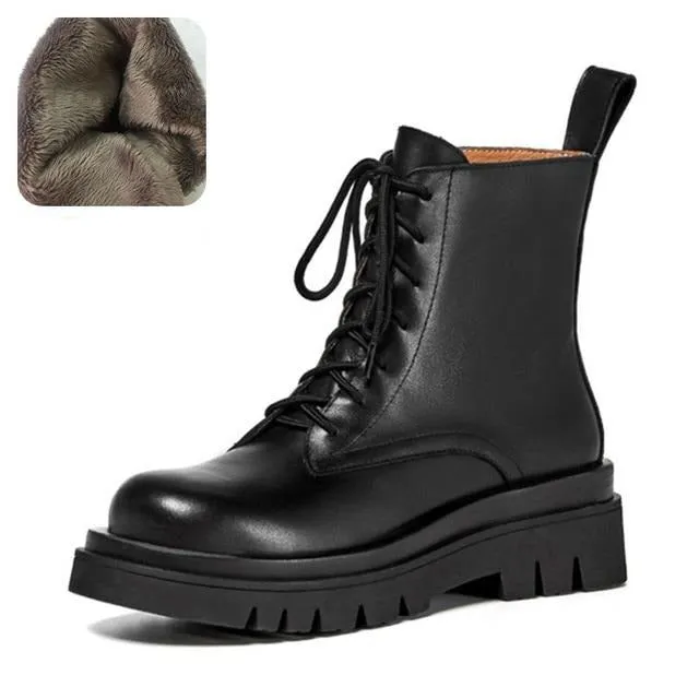 Real Leather Ankle Warm Platform Short Boots