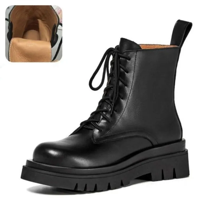 Real Leather Ankle Warm Platform Short Boots