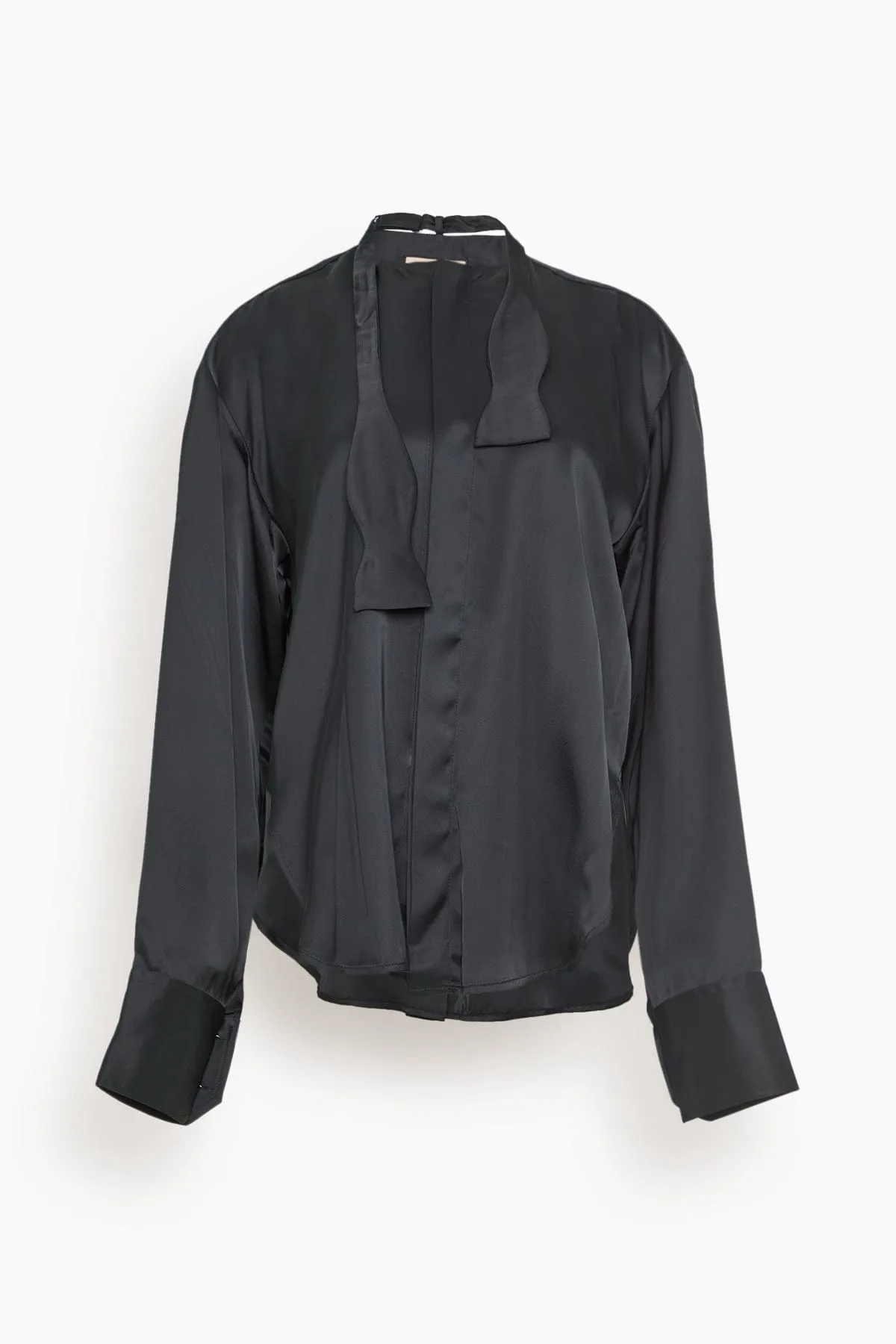 Satin Bow Tie Shirt in Black