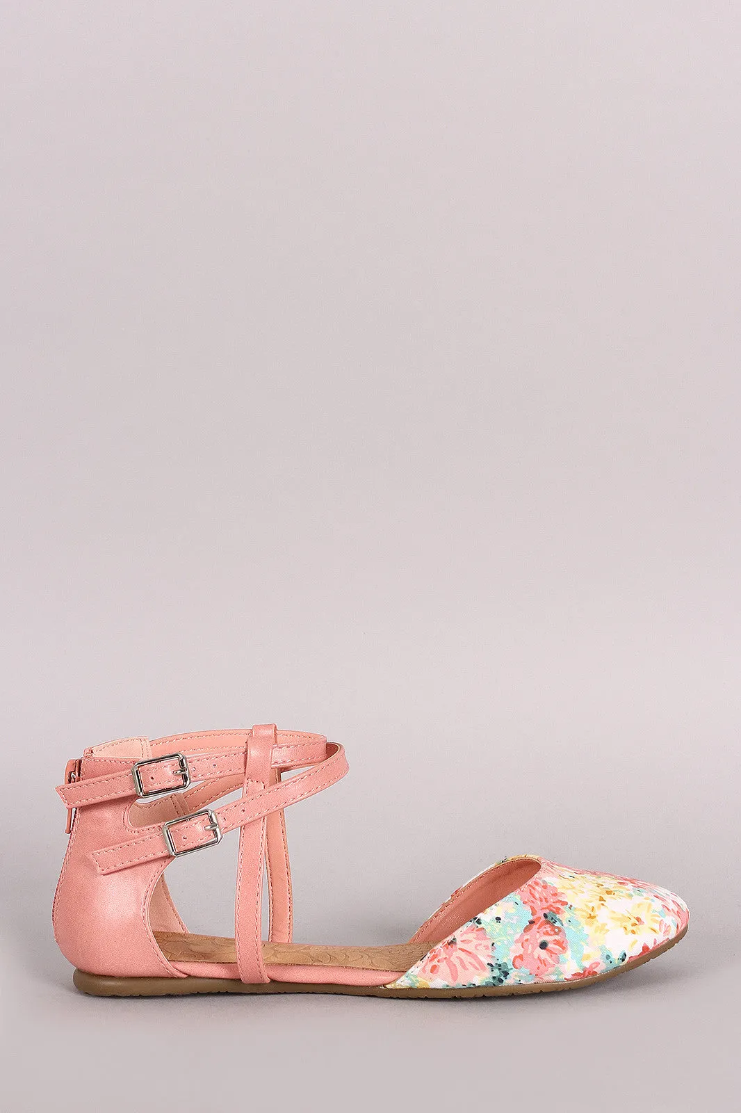 Soda Floral Ankle Straps Dorsay Flats