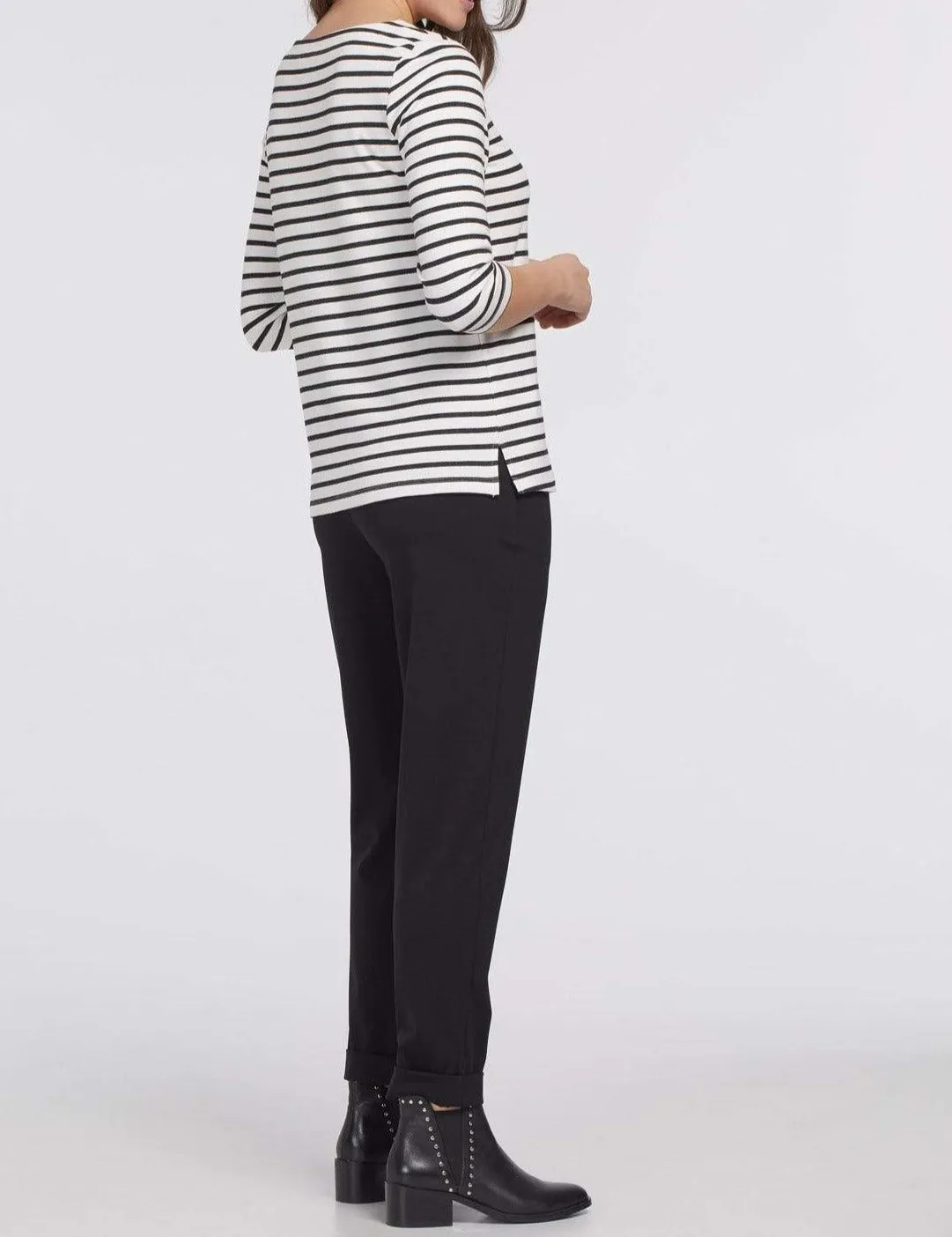 Striped 3/4 Sleeve Boatneck Top