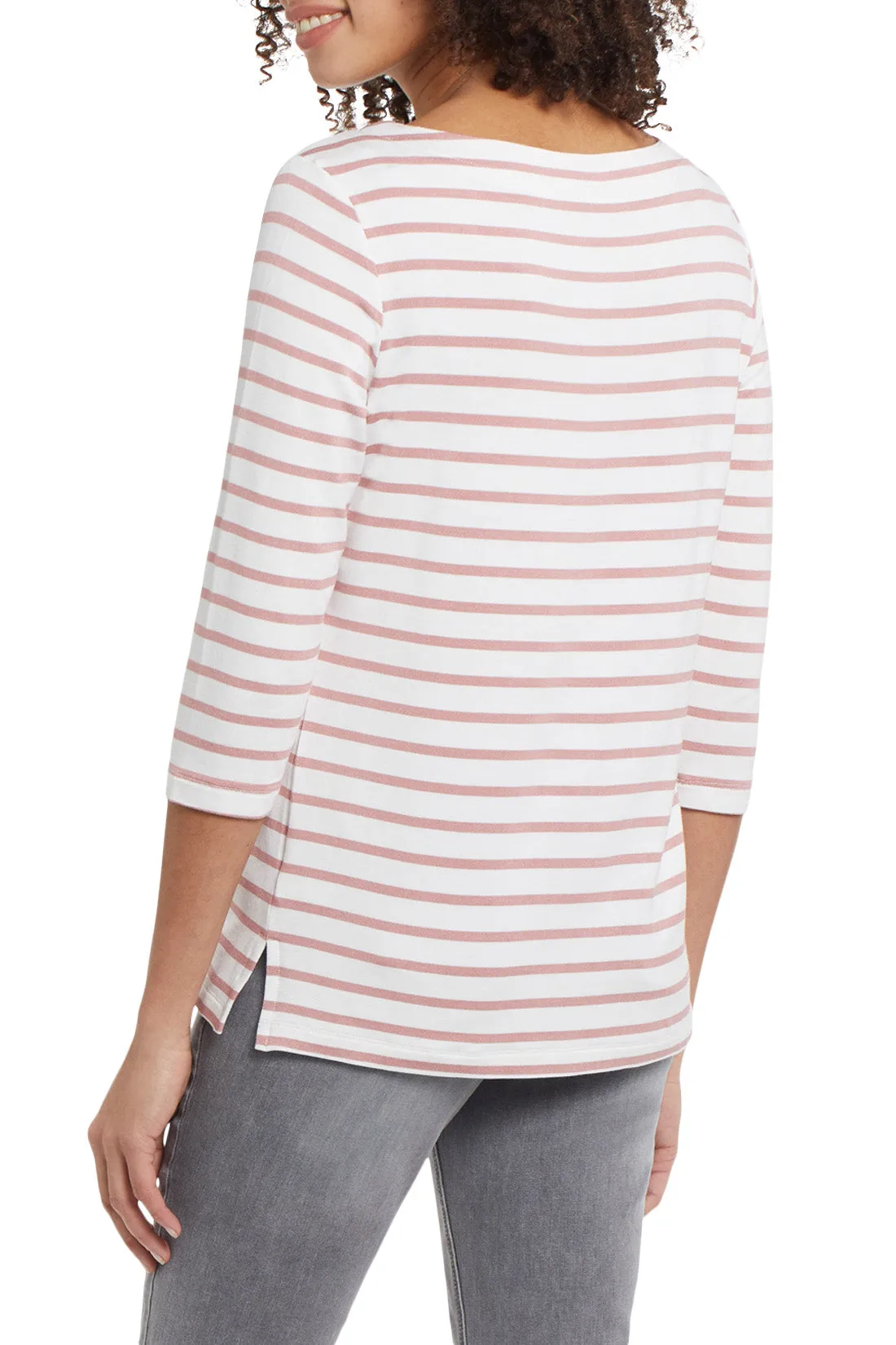 Striped 3/4 Sleeve Boatneck Top