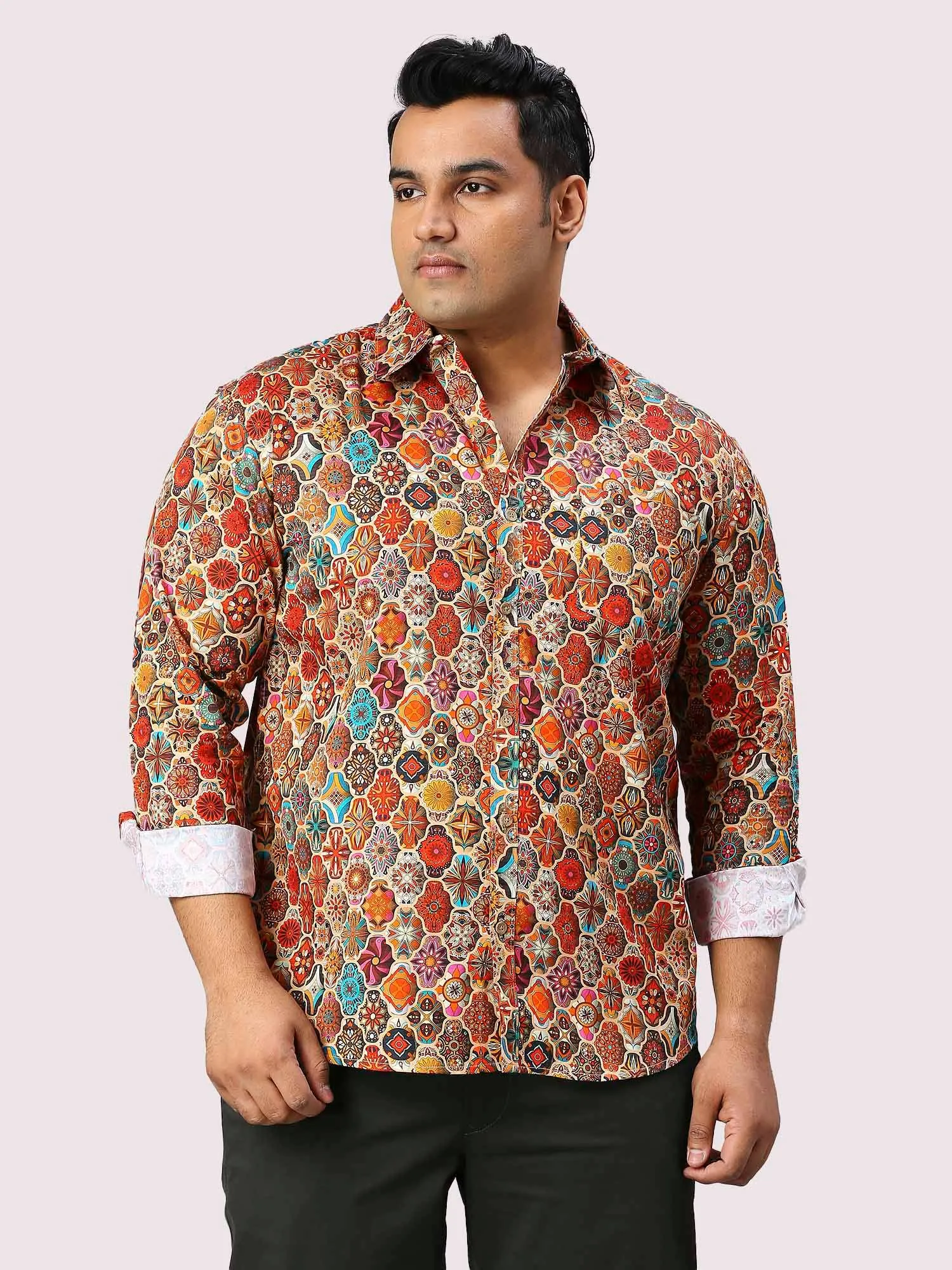 Tangerine Blocks Digital Printed Full Sleeve Men's Plus Size Shirt