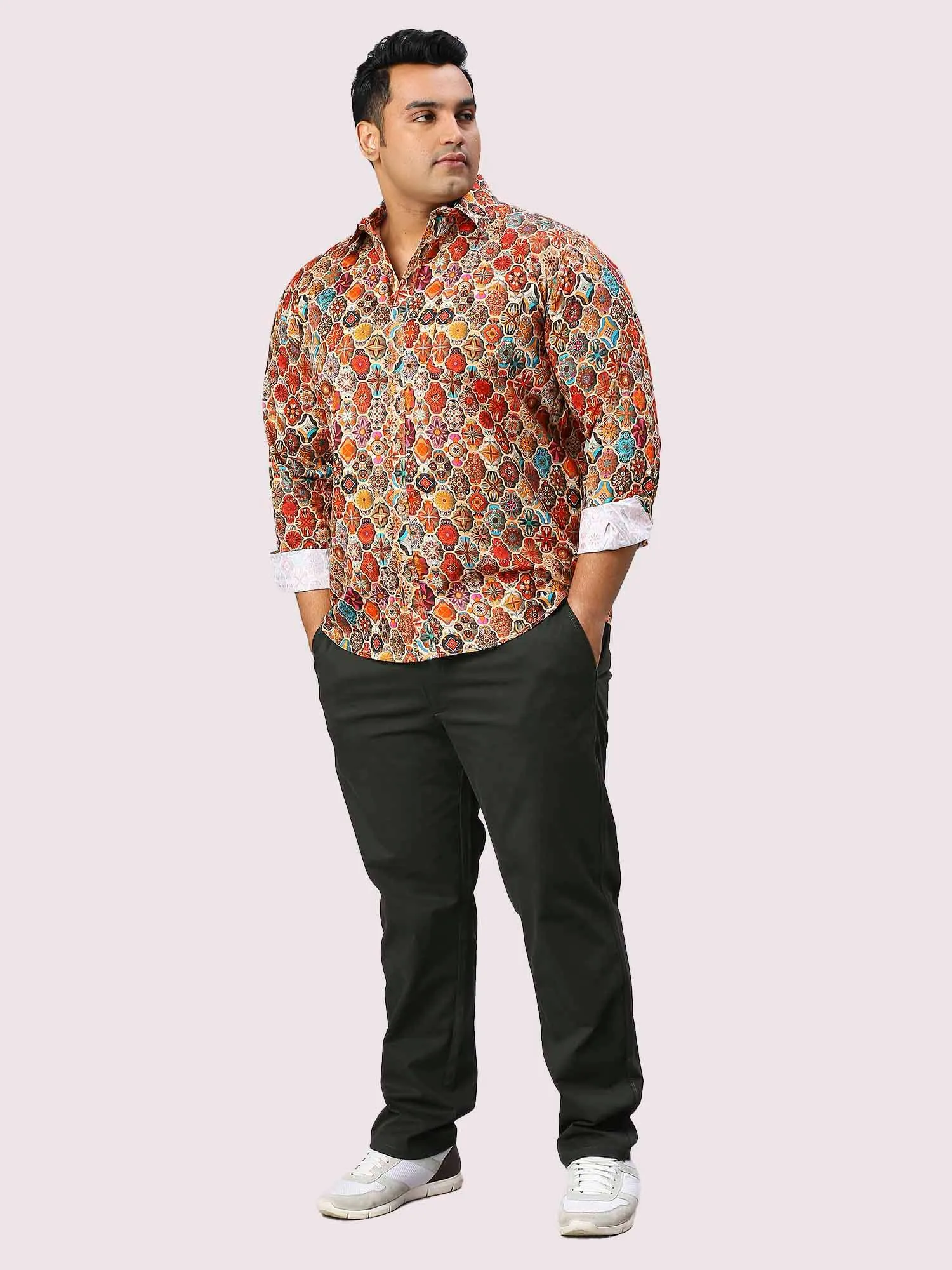 Tangerine Blocks Digital Printed Full Sleeve Men's Plus Size Shirt