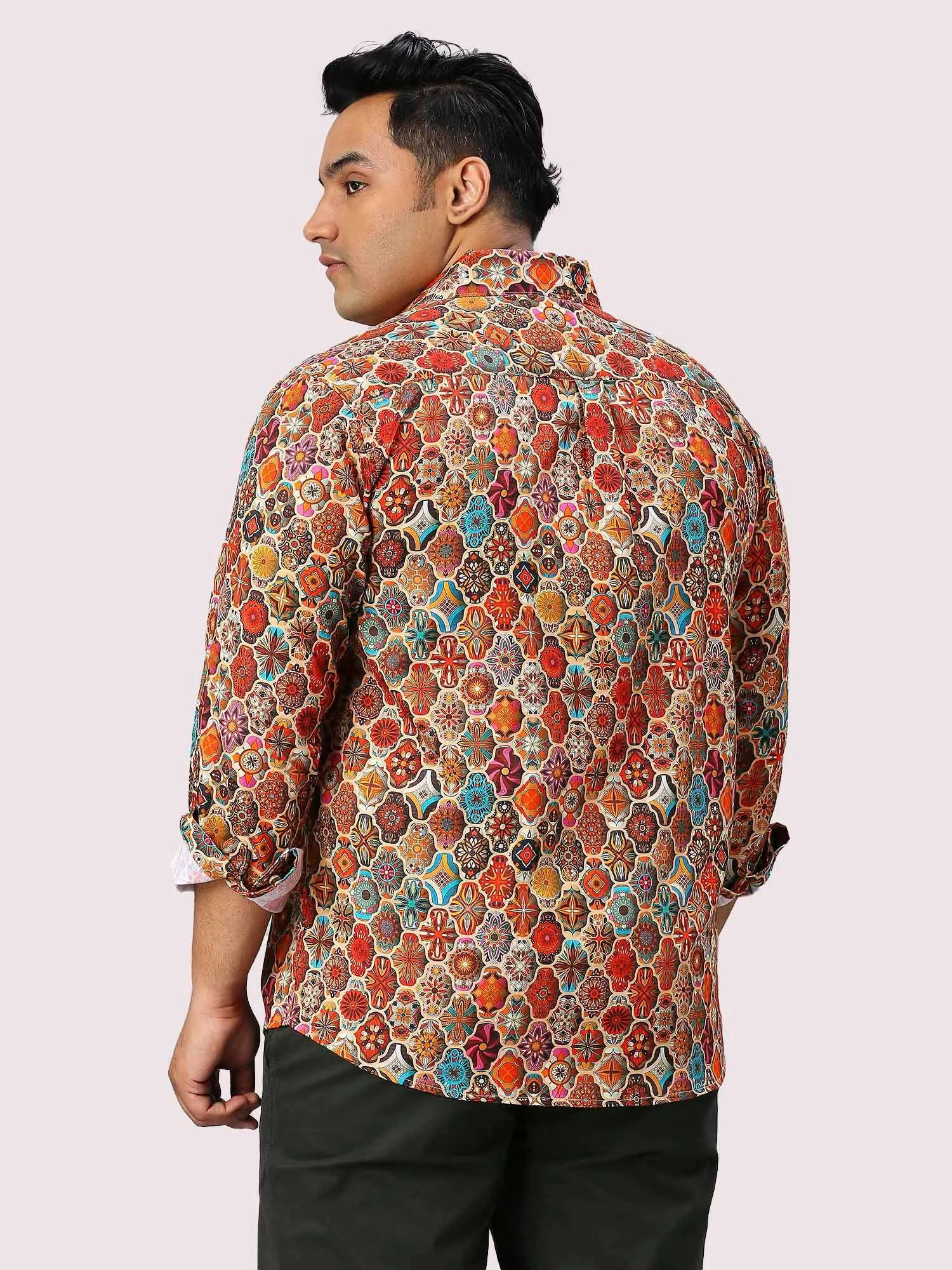 Tangerine Blocks Digital Printed Full Sleeve Men's Plus Size Shirt