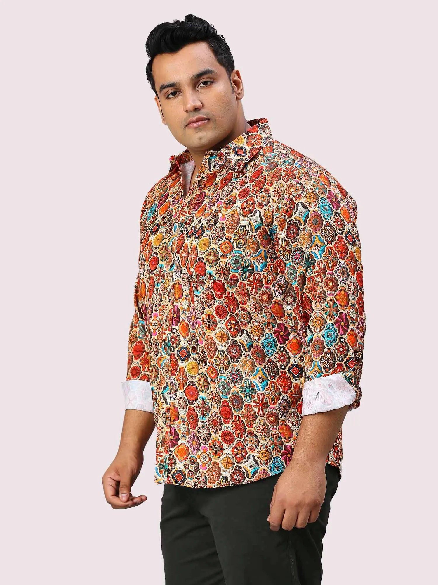 Tangerine Blocks Digital Printed Full Sleeve Men's Plus Size Shirt