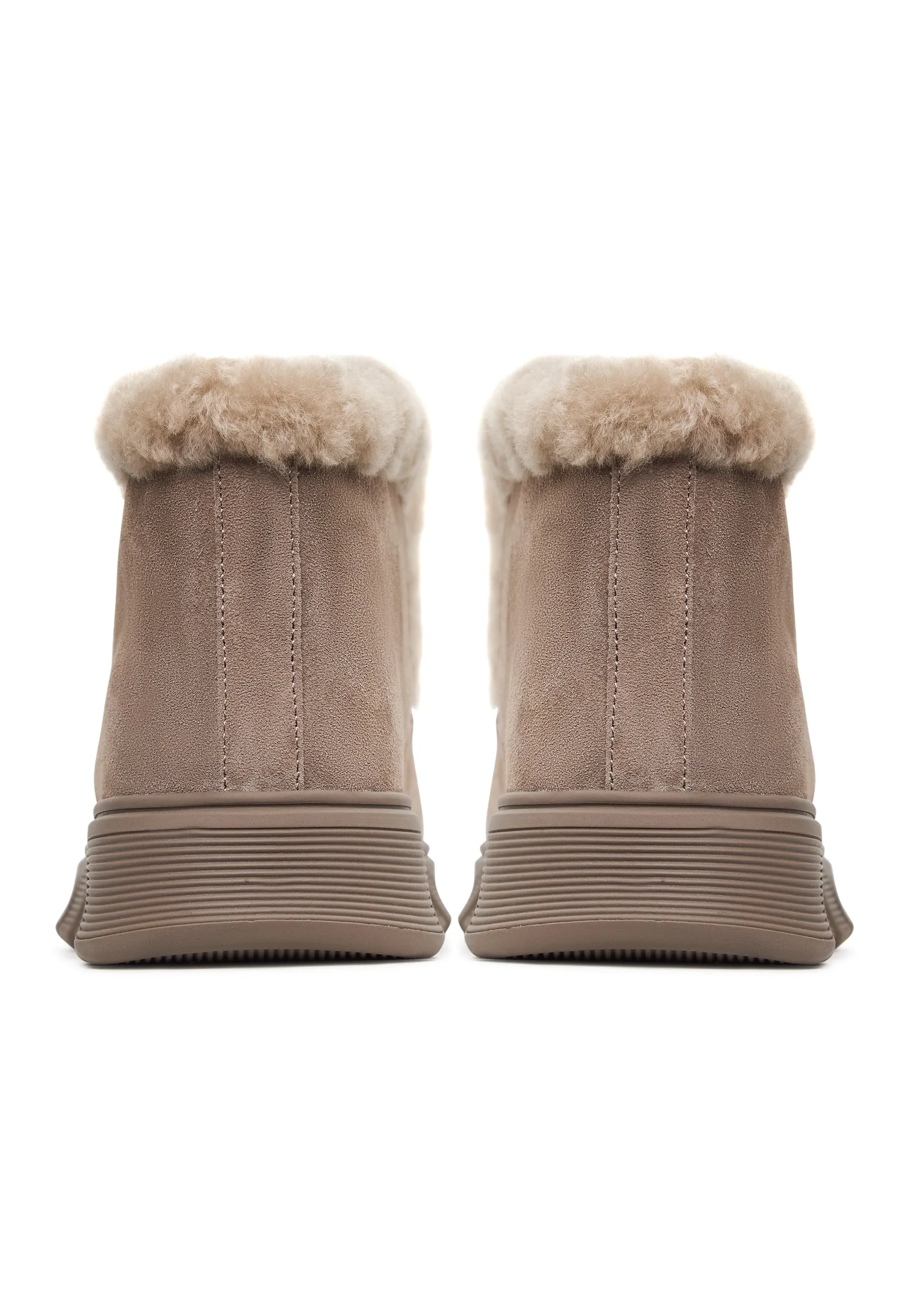 Taupe Shearling-Lined Ankle Boots Adriana - Brown