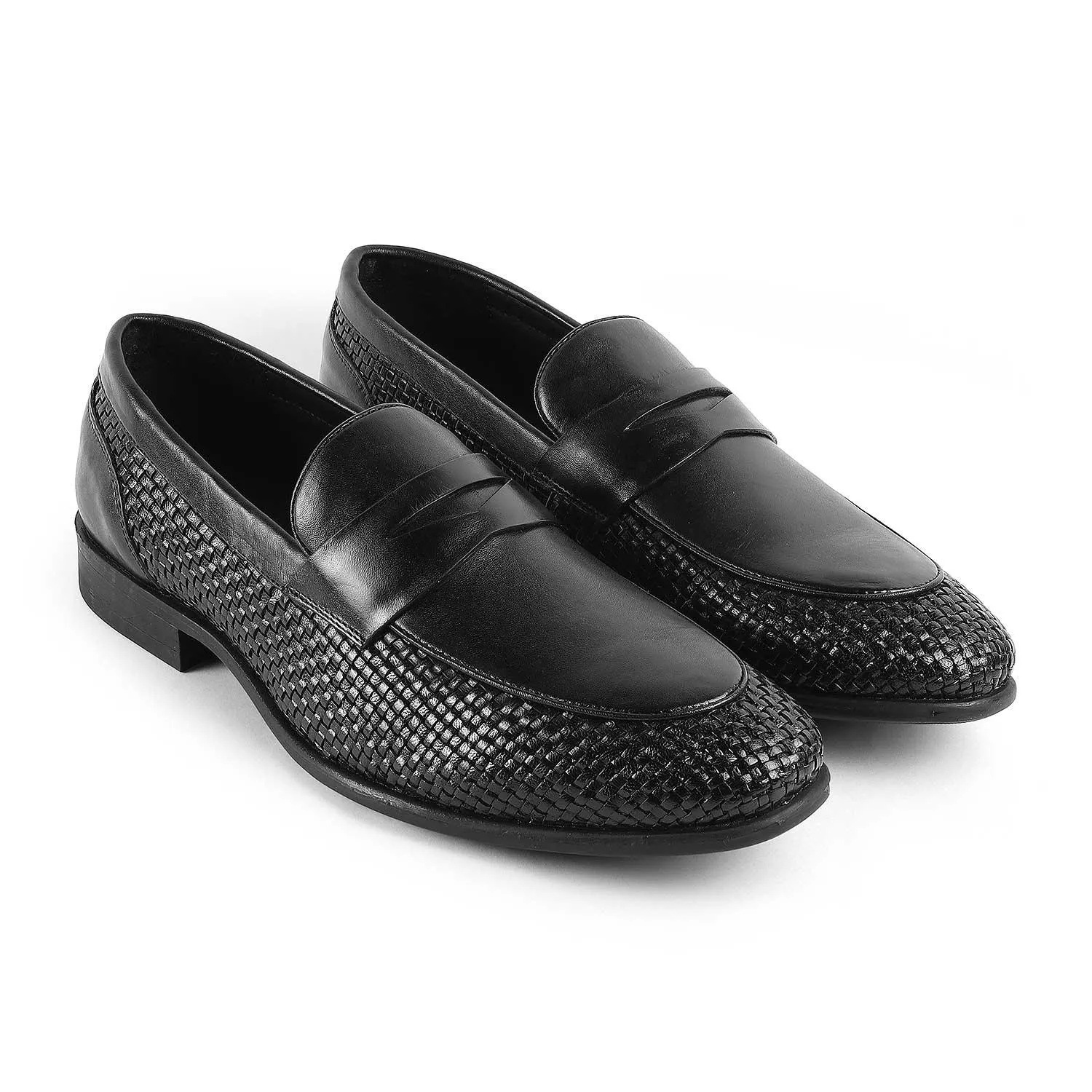 Tresmode Jim Black Men's Leather Penny Loafers