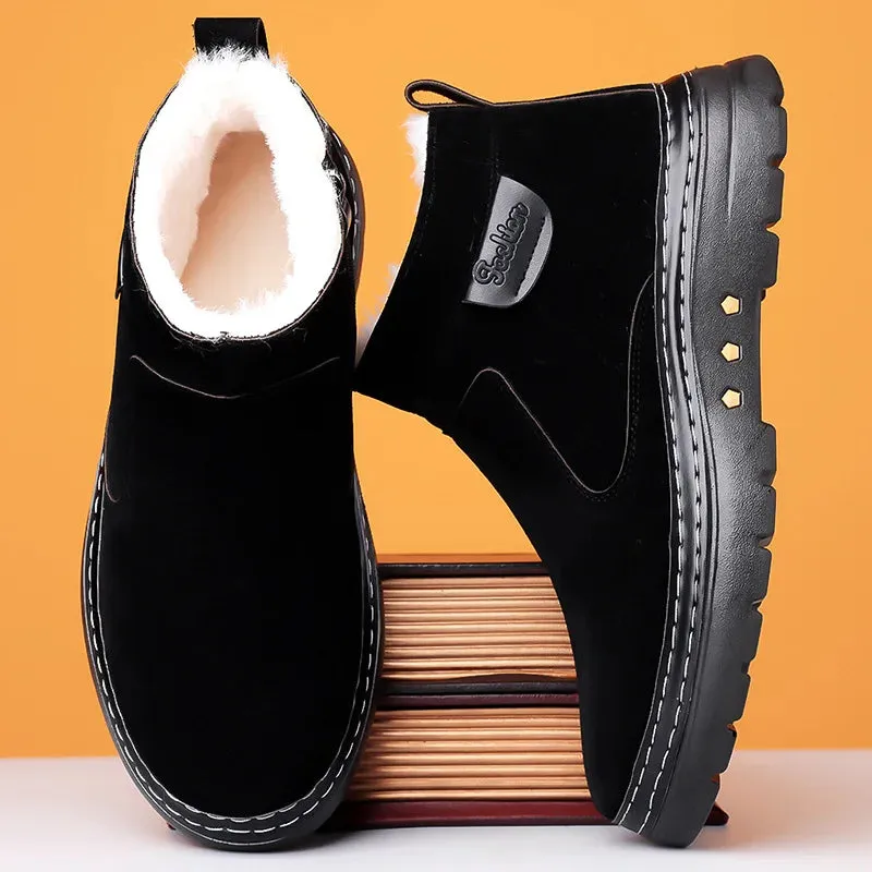 Warm Plush Solid Faux Leather Slip-On Boots