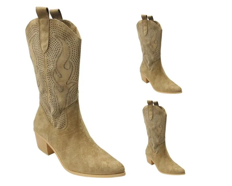 Western Cowboy Diamante Mid Calf Boots