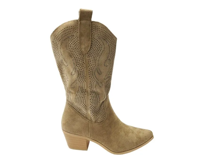 Western Cowboy Diamante Mid Calf Boots