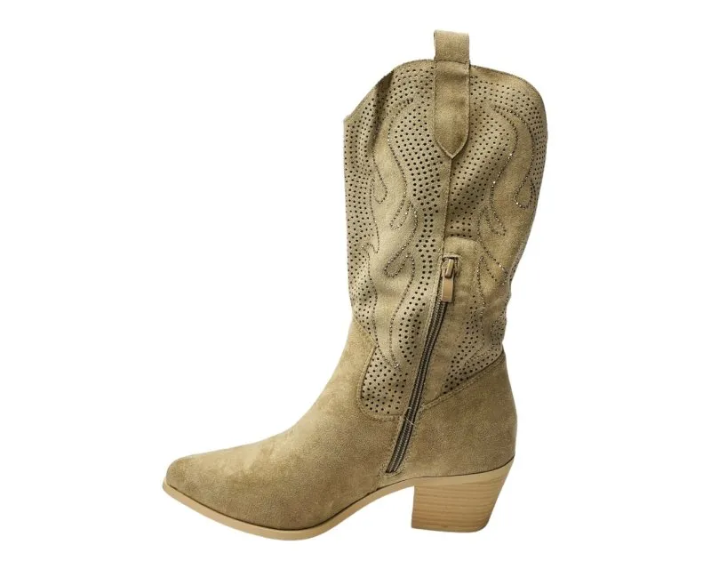 Western Cowboy Diamante Mid Calf Boots