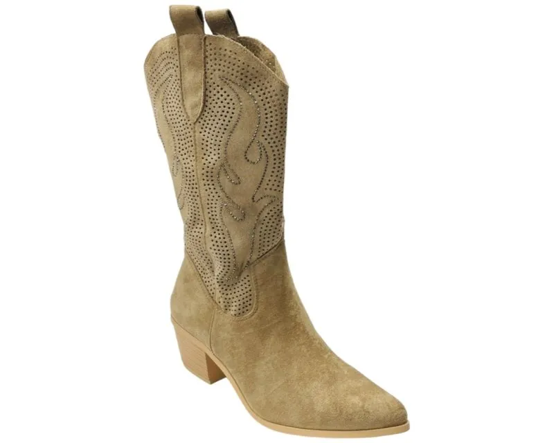 Western Cowboy Diamante Mid Calf Boots