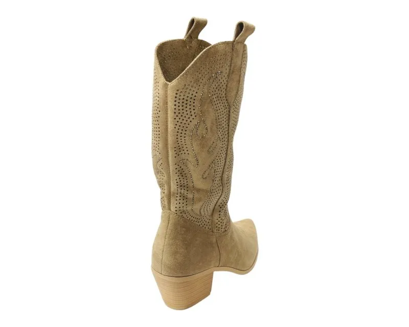 Western Cowboy Diamante Mid Calf Boots