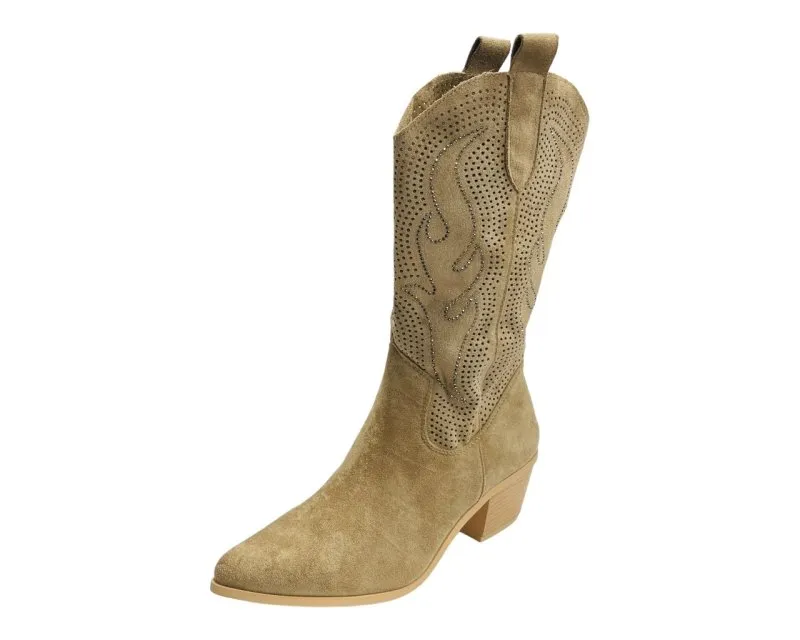 Western Cowboy Diamante Mid Calf Boots