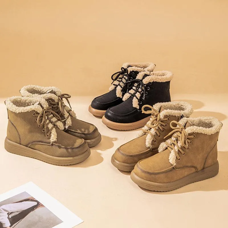 Winter Lace-up Plush Warm Fleece Casual Ankle Boots