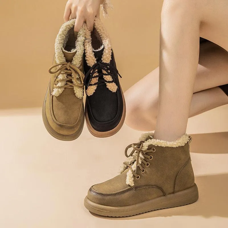 Winter Lace-up Plush Warm Fleece Casual Ankle Boots