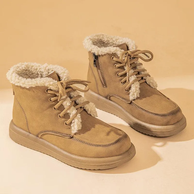 Winter Lace-up Plush Warm Fleece Casual Ankle Boots