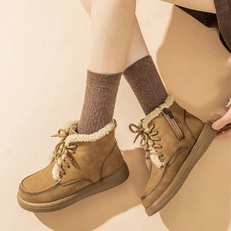 Winter Lace-up Plush Warm Fleece Casual Ankle Boots