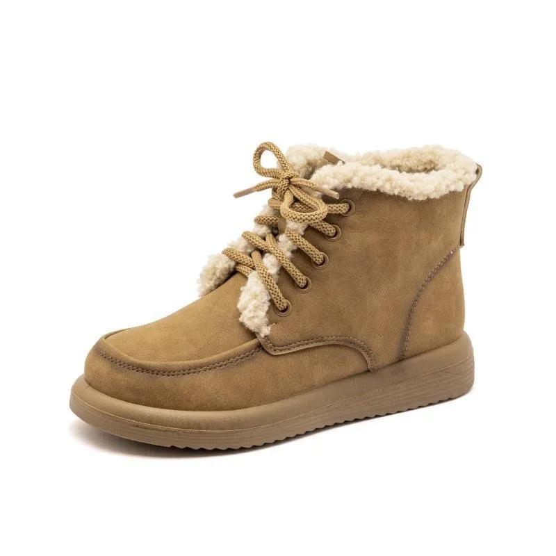 Winter Lace-up Plush Warm Fleece Casual Ankle Boots