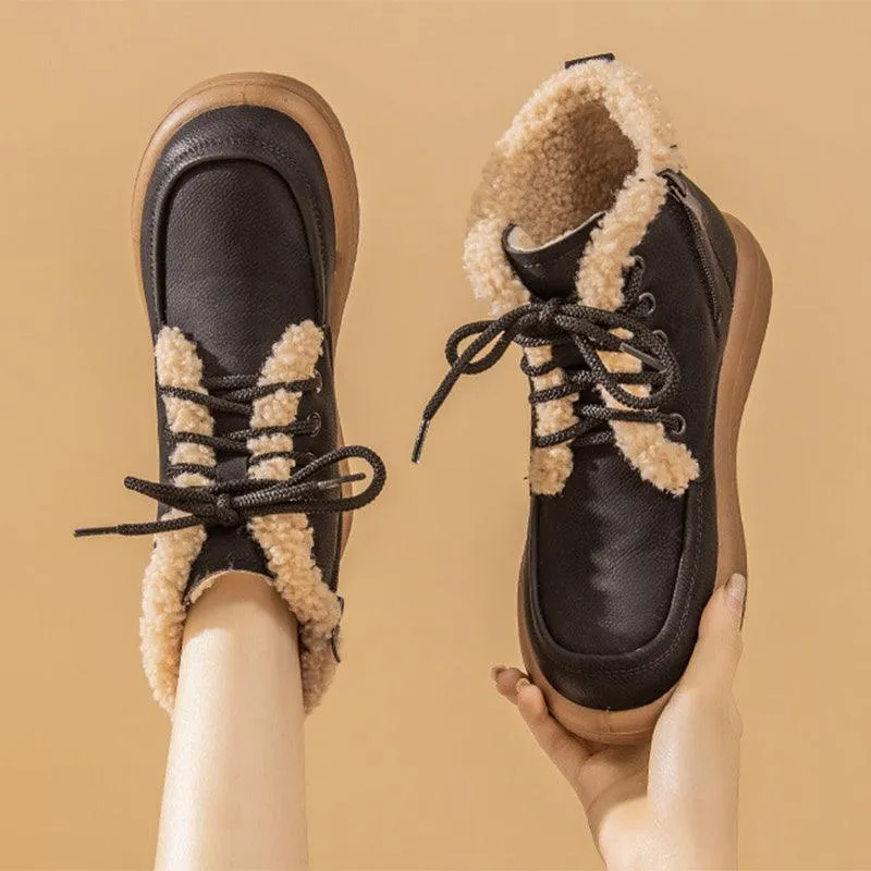 Winter Lace-up Plush Warm Fleece Casual Ankle Boots