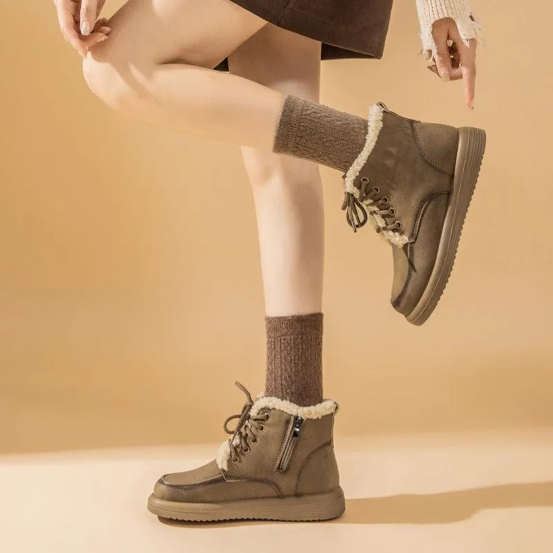 Winter Lace-up Plush Warm Fleece Casual Ankle Boots