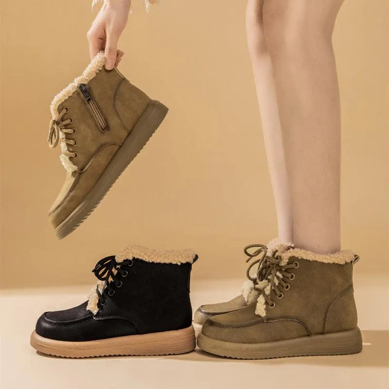 Winter Lace-up Plush Warm Fleece Casual Ankle Boots