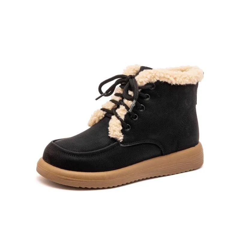 Winter Lace-up Plush Warm Fleece Casual Ankle Boots