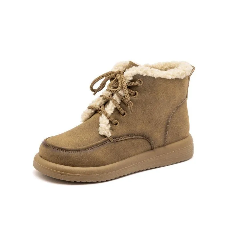 Winter Lace-up Plush Warm Fleece Casual Ankle Boots