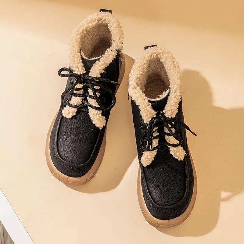 Winter Lace-up Plush Warm Fleece Casual Ankle Boots