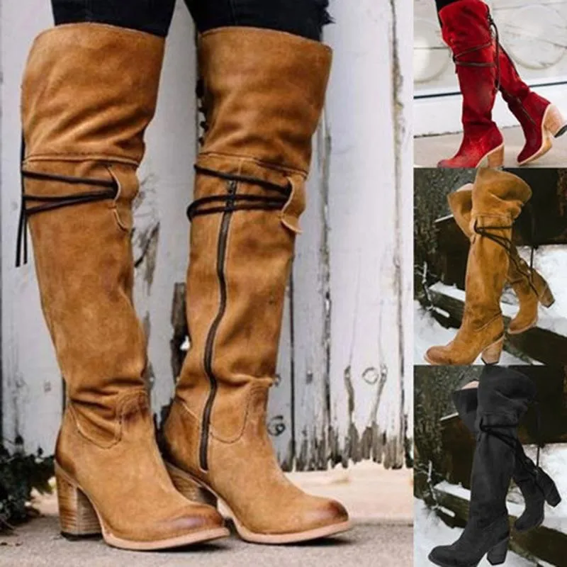 Women Fashion Winter Keep Warm Zipper Chunky Platform Over The Knee Boots