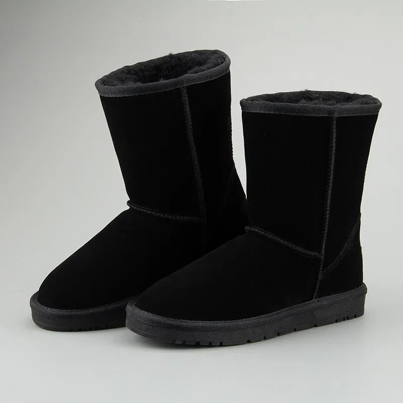 Women Leather Fleece Lining Fur Keep Warm High Cut Snow Boots