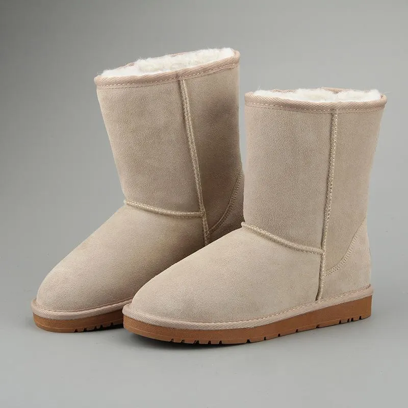 Women Leather Fleece Lining Fur Keep Warm High Cut Snow Boots