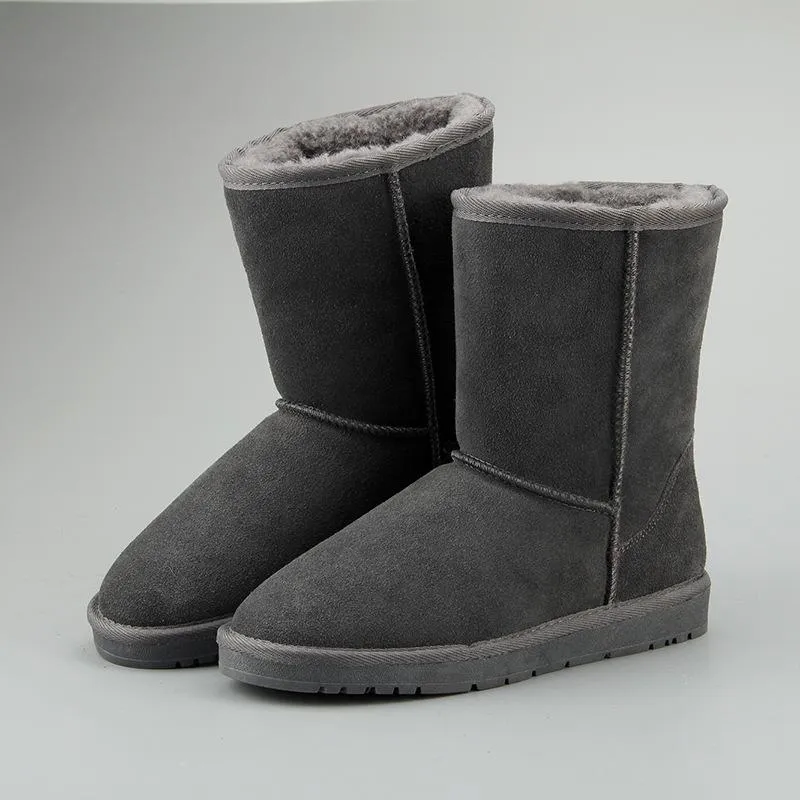 Women Leather Fleece Lining Fur Keep Warm High Cut Snow Boots