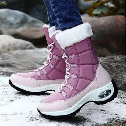 Women winter chunky platform lace up faux fur keep warm short snow boots