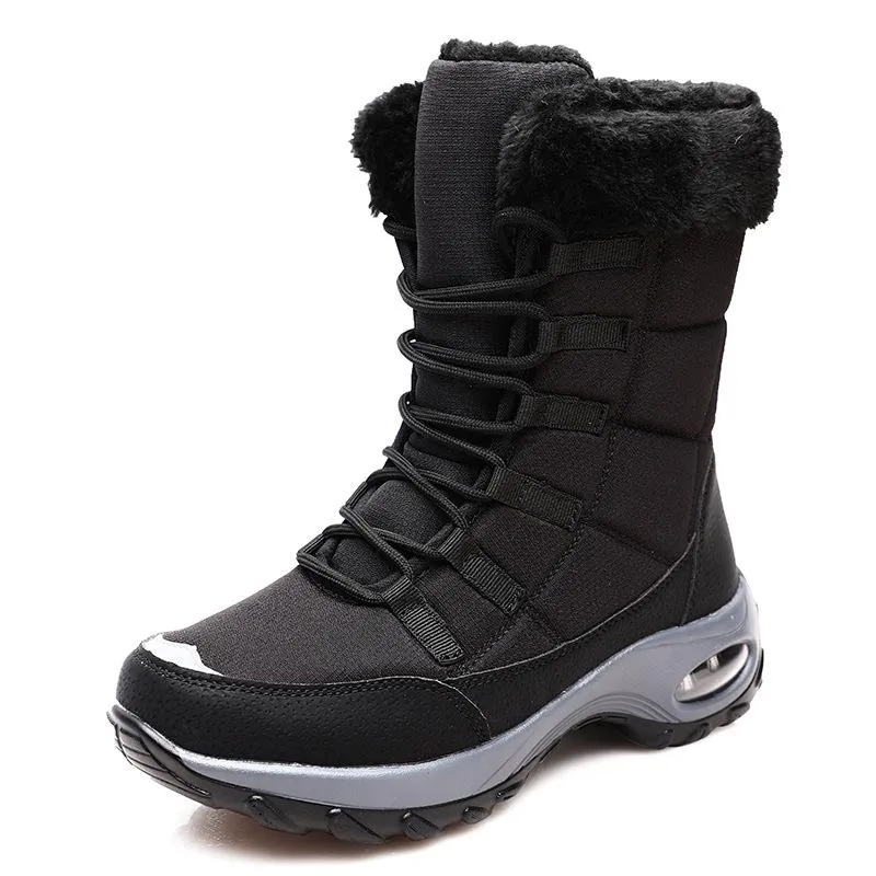 Women winter chunky platform lace up faux fur keep warm short snow boots