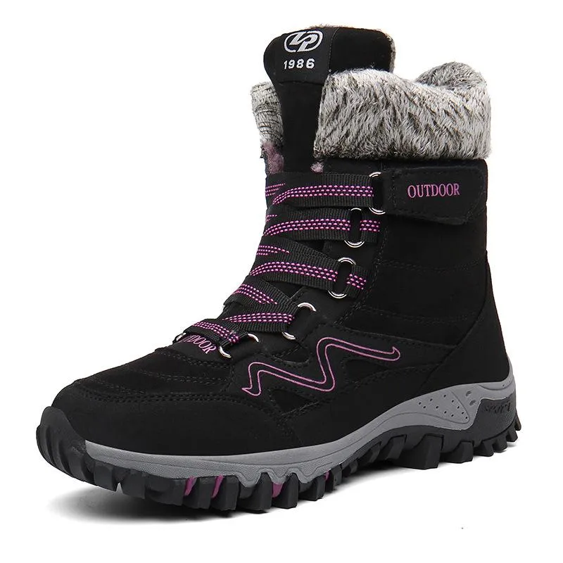 Women's Anti-slip warm lining mid calf snow boots with magic tape