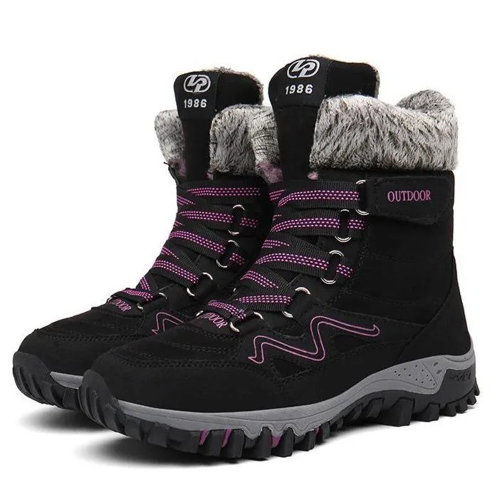 Women's Anti-slip warm lining mid calf snow boots with magic tape