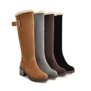 Women's knee high plush lining snow boots chunky block heel tall boots for winter