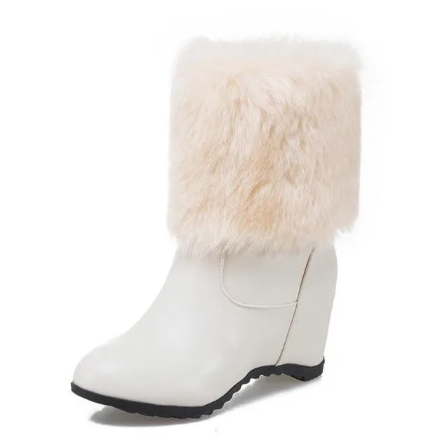 Women's winter fur warm plush wedge heels snow boots