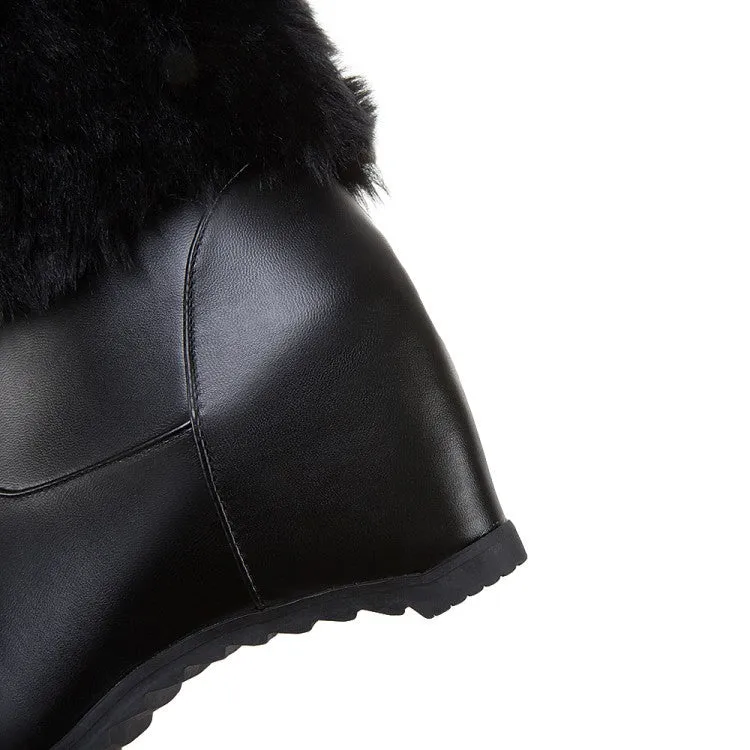 Women's winter fur warm plush wedge heels snow boots