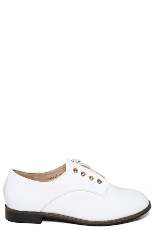 Zip Front Patent Brogues In White